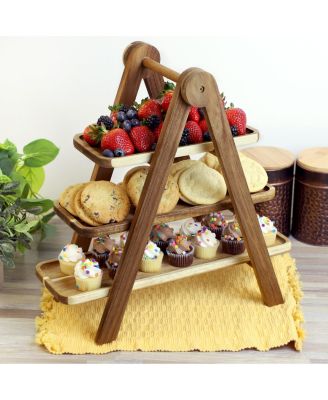 Acacia Wood 3 Tiered Rectangular Ladder Tray Set