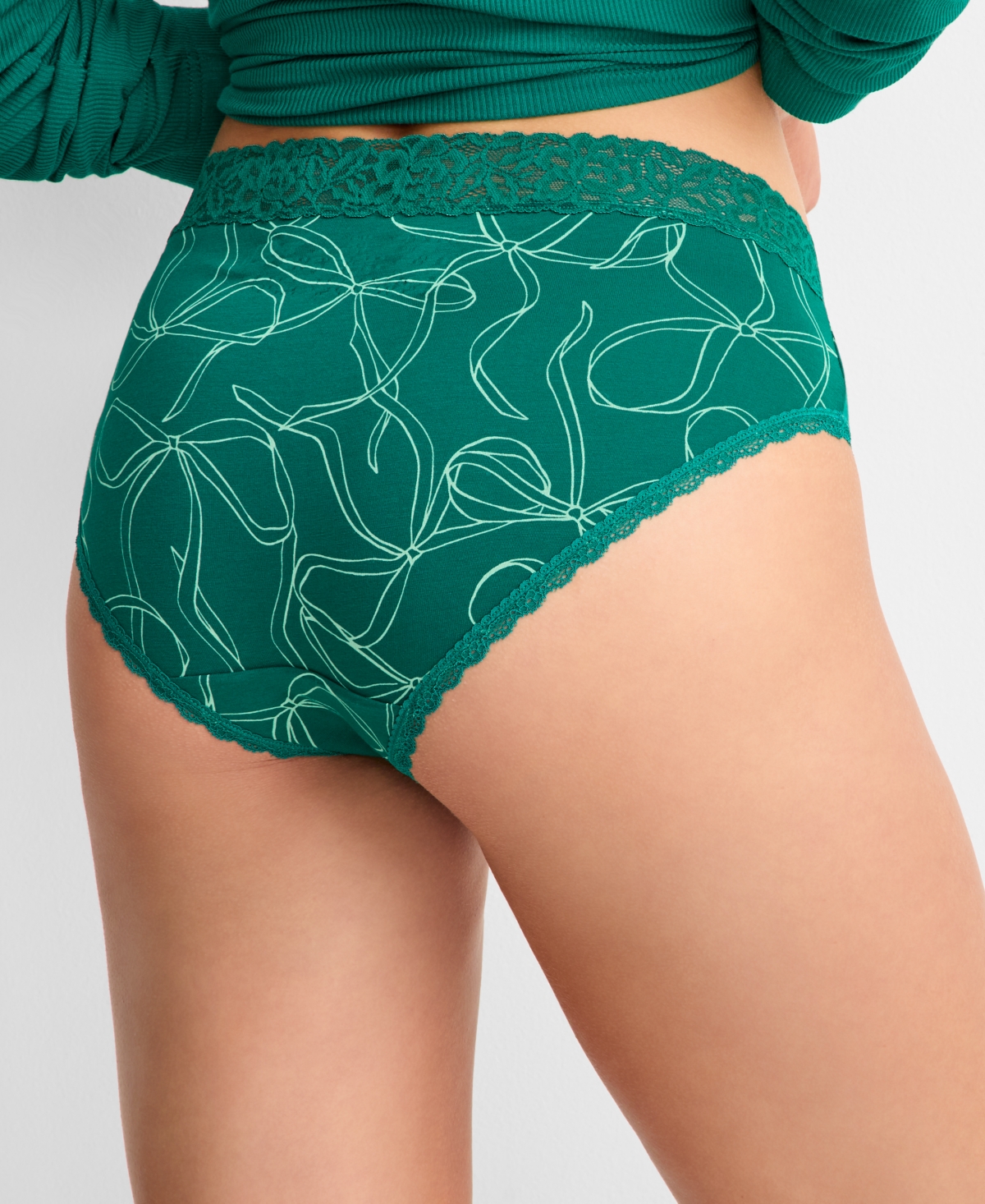 State Of Day Women's Cotton Blend Lace-trim Hipster Underwear, Created For Macy's In Green
