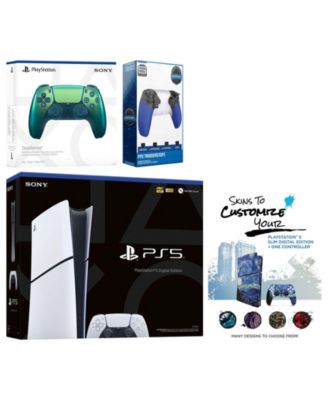 Playstation 5 Slim Digital with Extra Chroma Indigo Controller, Trigger Stop Kit and MightySkins Decal Voucher + 1 Year CPS Extended Warranty