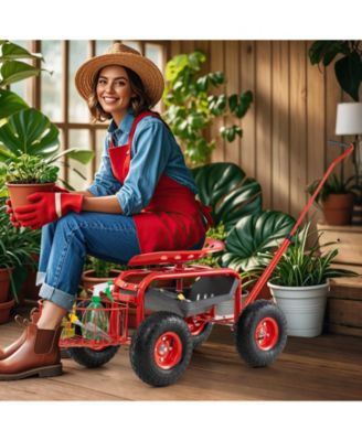Rolling Garden Cart Wagon with Extendable Handle for Easy Transport