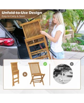 Outdoor Teak Wood Chairs Set of 2 with Slatted Seat and Backrest