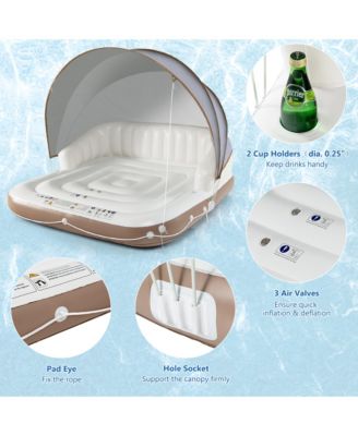 Floating Canopy Island Inflatable Pool Float Lounge Raft w/ Retractable Canopy