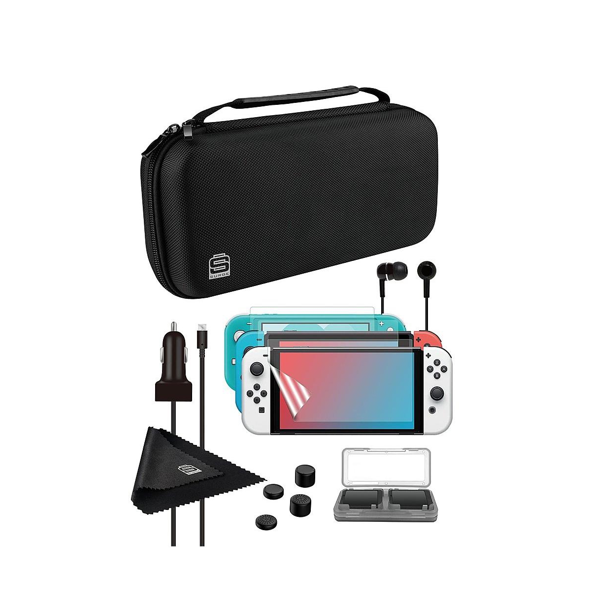 Nintendo Switch Neon Red & Blue Oled Console with Pokemon: Let's Go, Eevee! Edition, Surge Accessory Gaming Kit