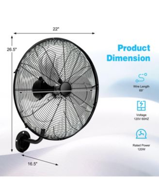 20 Inch Industrial 3-Speed Oscillating Wall Fan with Aluminum Blades for Shop, Garage, Warehouse & Factory Wall Mount Fan