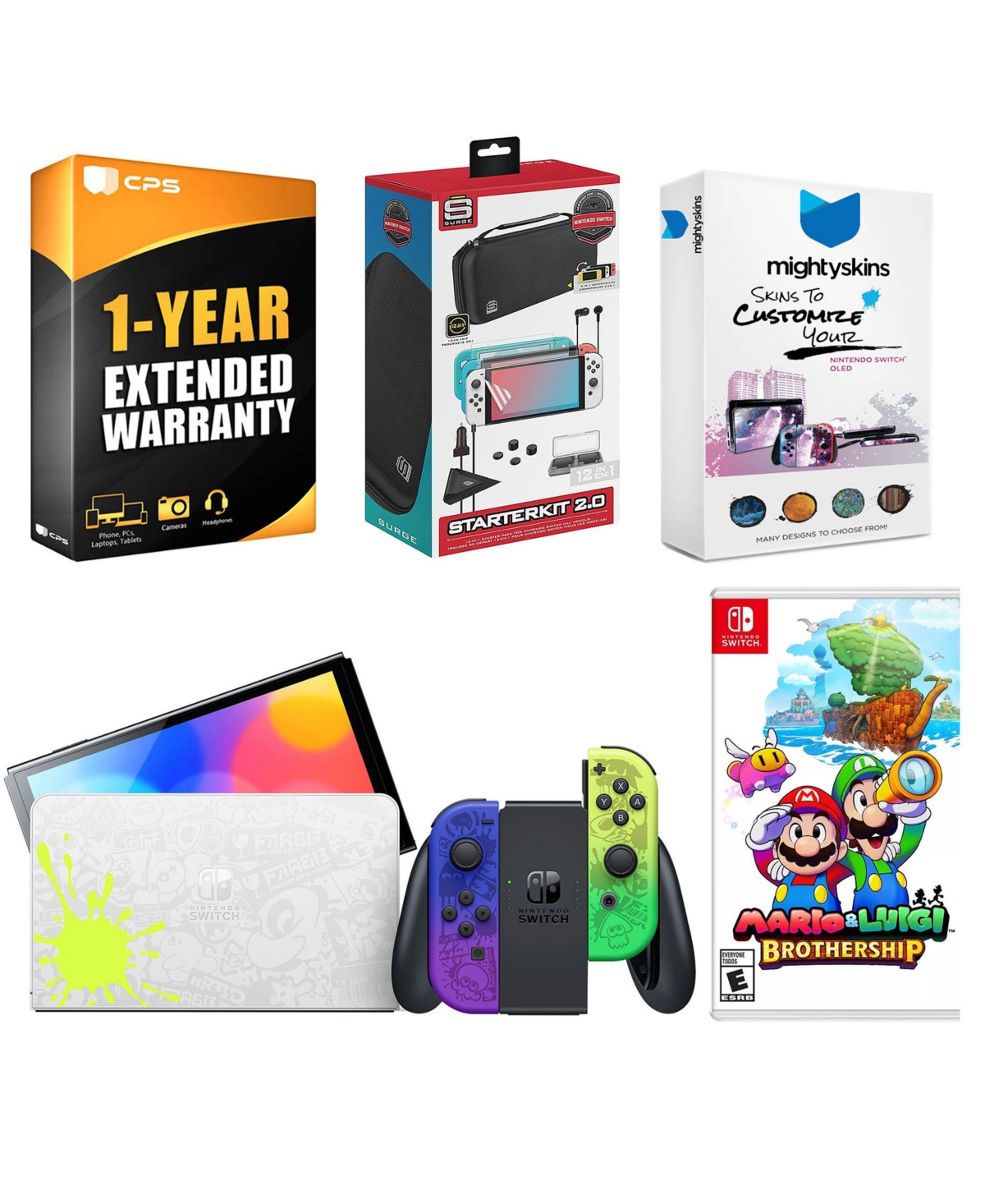 Nintendo Switch Oled Console Splatoon 3 Special Edition with Mario & Luigi: Brothership, Surge Accessory Gaming Kit