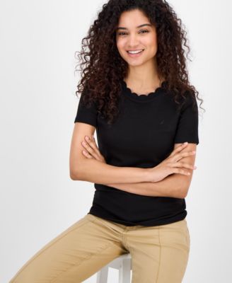 Nautica Jeans - Women's Cotton Scalloped-Neck T-Shirt
