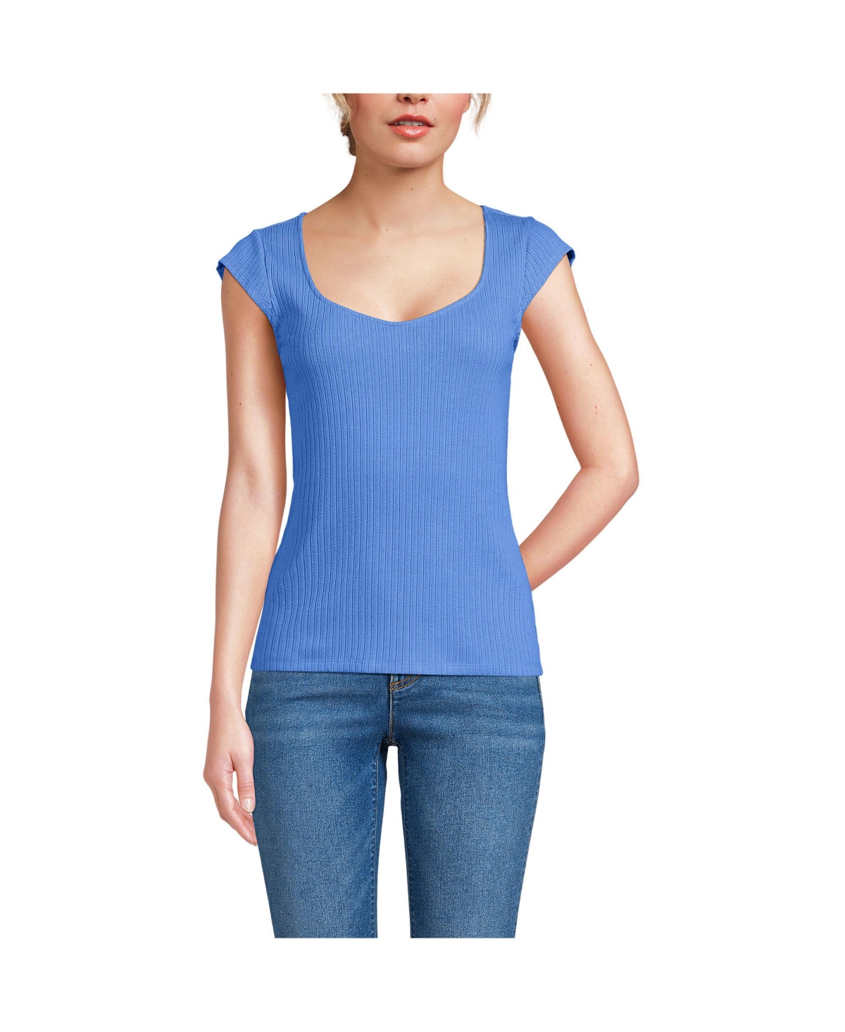 Women's Pointelle Cap Sleeve Top - White/coriander easy stripe