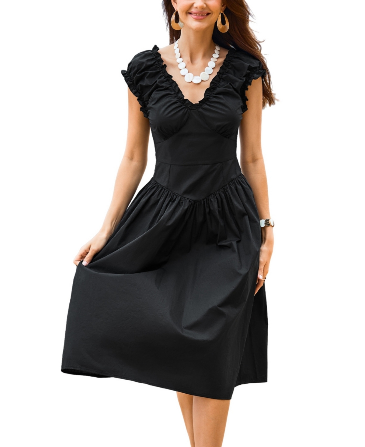 Women's Retro Belle Black Midi Beach Dress - Black