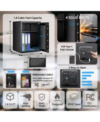 (14.2"x12.99"x19.7")1.8 Cubic Feet Security Home Safe with Digital Keypad & Fireproof Bag, Fire-Resistant Security Box for Jewelry, Cash, Guns