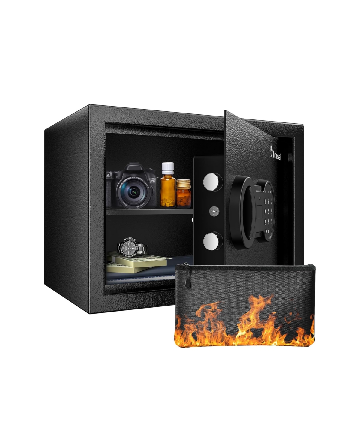 Safe Box with Fireproof Bag, Home Safe with Removable Shelf for Money Documents Jewelry Valuables, 0.6 Cubic Feet, 9.84&#x22;D x 13.78&#x22;W