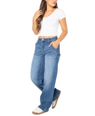 Juniors' Curvy Wide-Leg Carpenter Jeans