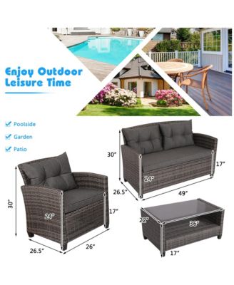 4PC Rattan Patio Conversation Set Cushioned Outdoor Furniture Set