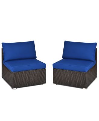 2PCS Patio Sectional Armless Sofas Rattan Furniture Set Outdoor w/ Cushions