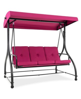 Converting Patio Swing Chair Porch Swing Bed with Adjustable Canopy & Thickened Cushion