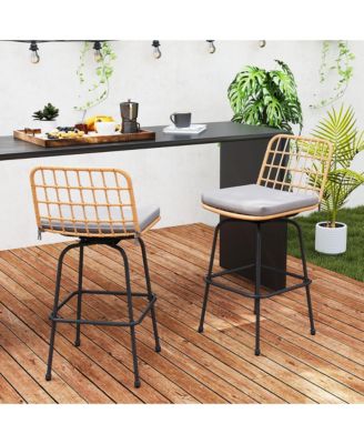 Patio 360° Swivel Bar Stools Set of 2 w/Backrests & Footrests Soft Seat Cushions