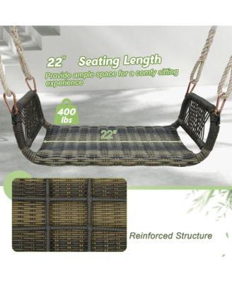 1-Person Rattan Porch Swing Single Swing Chair Bench w/ Hanging Hemp Ropes Outdoor