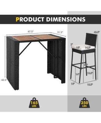 5-Piece Patio Rattan Bar Set Outdoor Wicker Set w/ Bar Height Table & 4 Bar Stools
