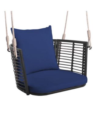 Porch Swing Patio Hanging Rattan Chair with Zippered Cushions and Rope