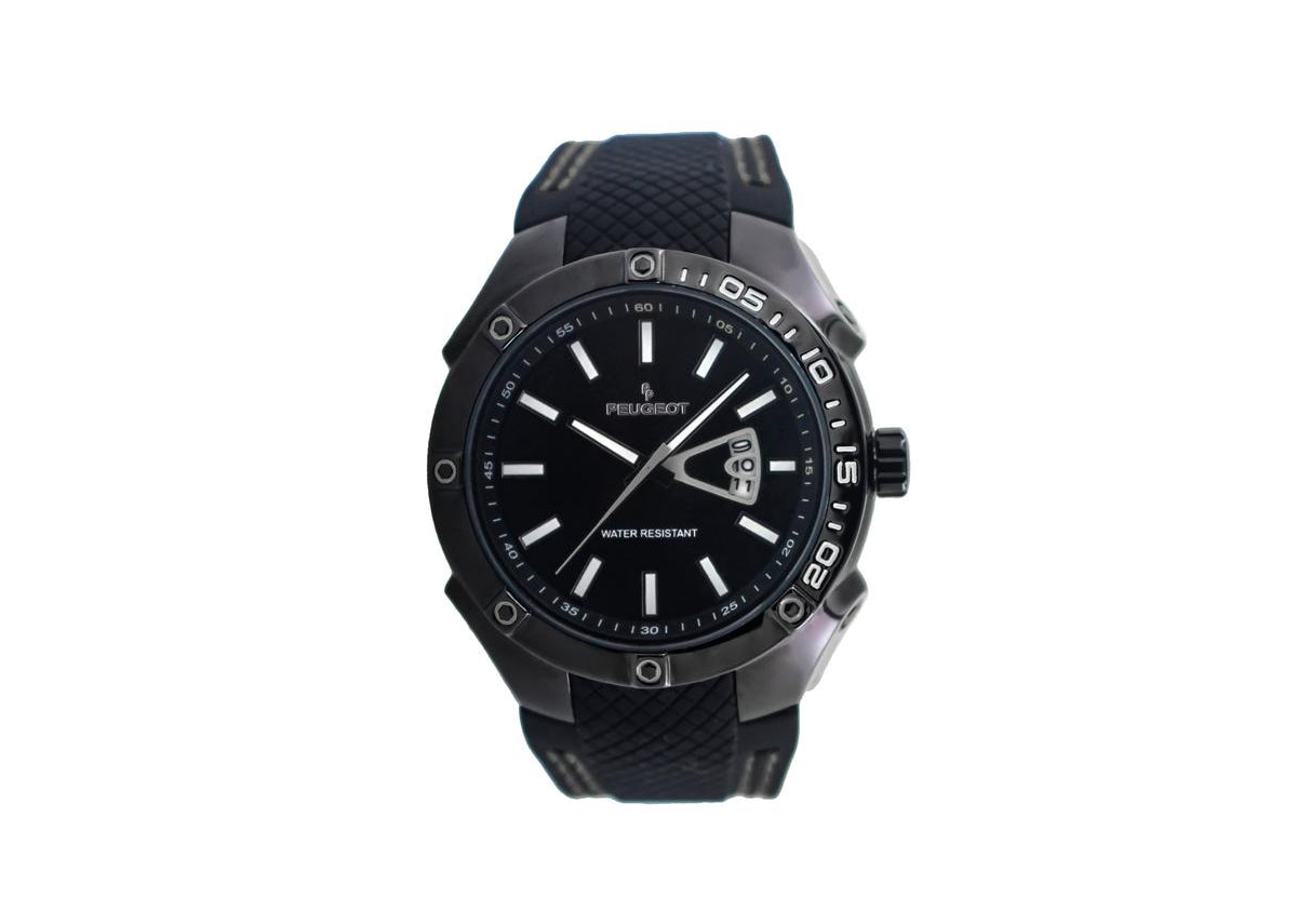 Men's 44mm Black Sport Calendar Stitched Rubber Band Watch