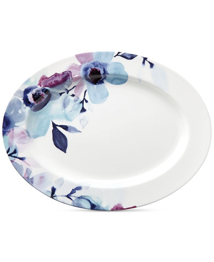 Lenox - Indigo Watercolor Floral Collection Porcelain Oval Platter