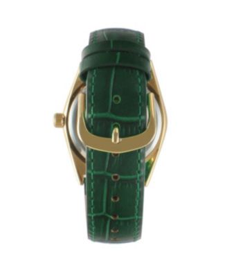 Women's Green 36mm Fluted Bezel Watch with Leather Strap