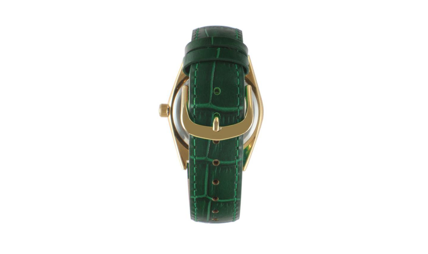 Женские часы Peugeot Green 36mm Fluted Bezel Watch with Leather Strap — фото 2