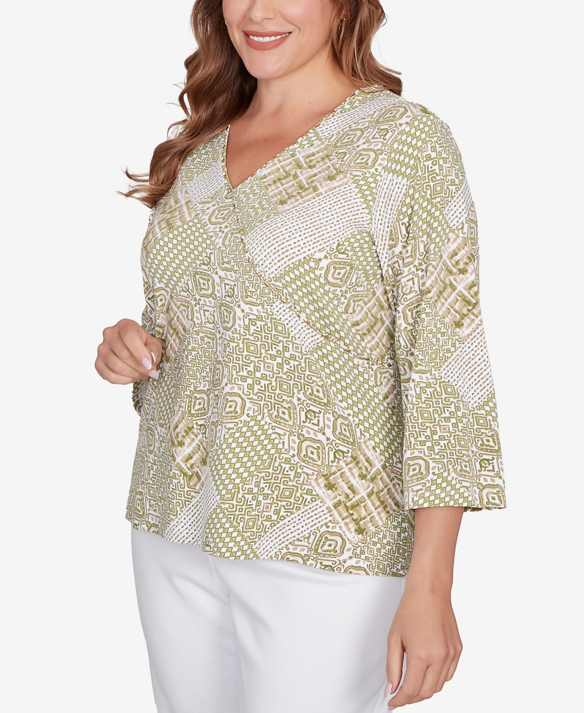 Hearts Of Palm Plus Size Embellished Printed Stretch Jersey Top