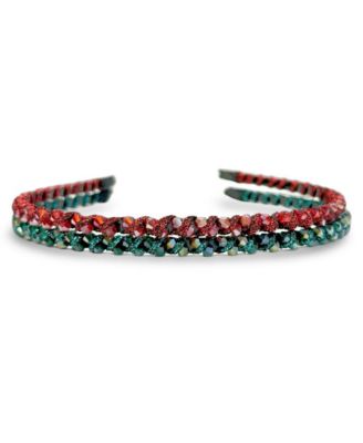 Thin Beaded Headband Set - Red + Green
