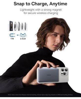 Picogo 5000mAh Ultra-Slim MagSafe Power Bank, Card-Size Wireless Charger with USB-C Braided Cable, Black