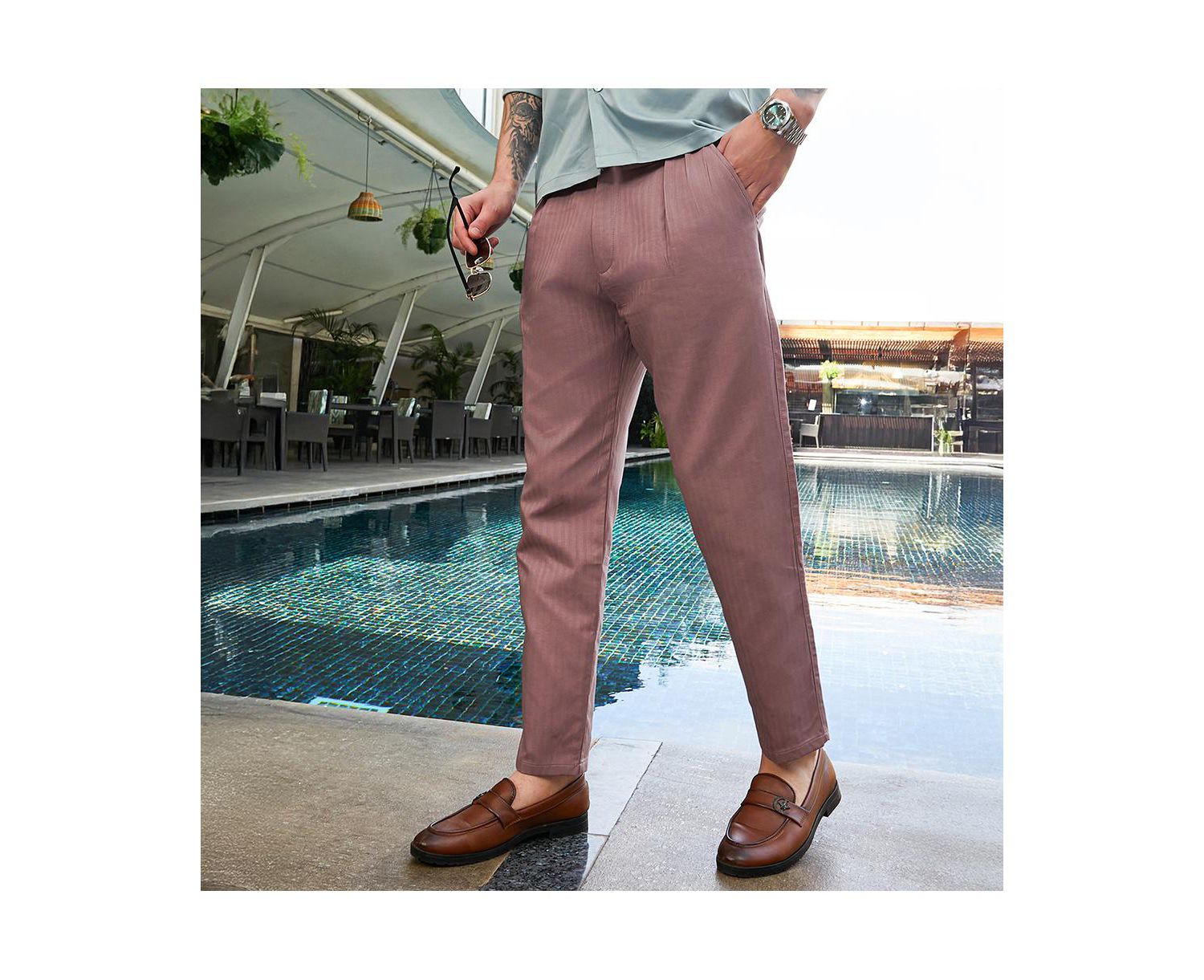 Men's Nude Pink Striped Tailored Trousers