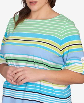 Plus Size Multi Stripe Roll Tab Top