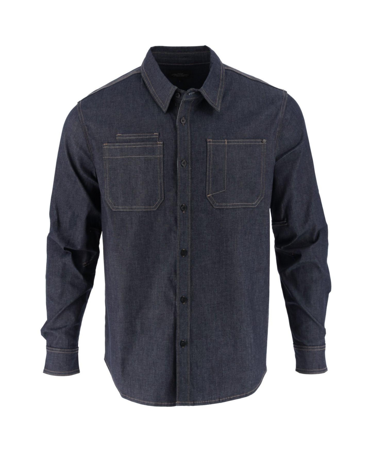 Men's Vintage Stretch Denim Long Sleeve Button Up Shirt - Raw dark blue denim