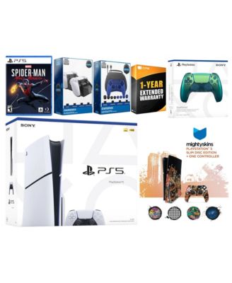 Playstation 5 Slim Disc with Spider-Man: Miles Morales, Extra Galactic Purple Controller, Gamer Kit, Charge Dock and MightySkins Decal Voucher +
