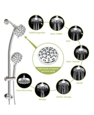 Multi Function Dual Shower Head - with Handheld Shower, 4.7&amp;quot; Rain Showerhead, 8-Function Hand Shower, Adjustable Slide Bar