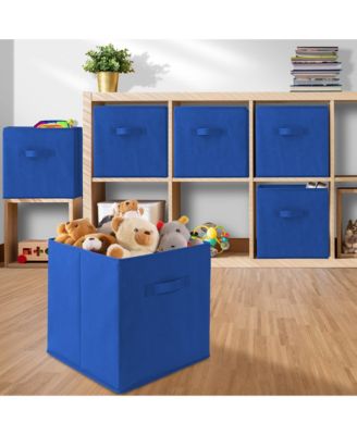 Set of 6 Collapsible Fabric Storage Cube Bins, Beige - 13" Foldable Cloth Baskets for Shelves and Cubby Organizers