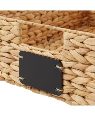 (Set of 4) Water Hyacinth 12-1/2"x17"x5" Pantry Baskets w/ Chalkboard Labels and Marker -Natural, Woven Storage Bins for Kitchen Shelves