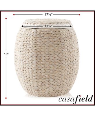 Round Storage Basket with Lid, Whitewash - Handwoven Water Hyacinth Hamper Organizer for Laundry, Blankets, Plants