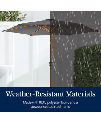 10ft Outdoor Woodgrain Pattern Steel Market Patio Umbrella w/ Crank, Tilt