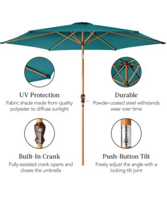 10ft Outdoor Woodgrain Pattern Steel Market Patio Umbrella w/ Crank, Tilt