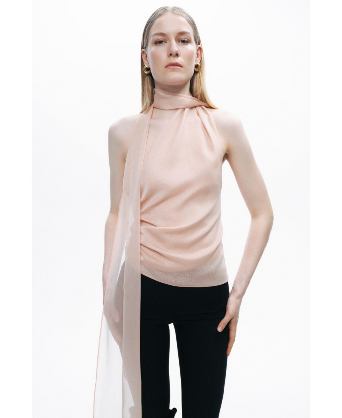 Women's Shawl-Inspired Blouse - Light/pastel pink