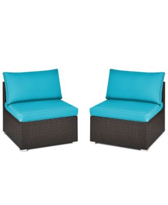 2PCS Patio Wicker Rattan Sectional Armless Chair Sofa w/ Cushion