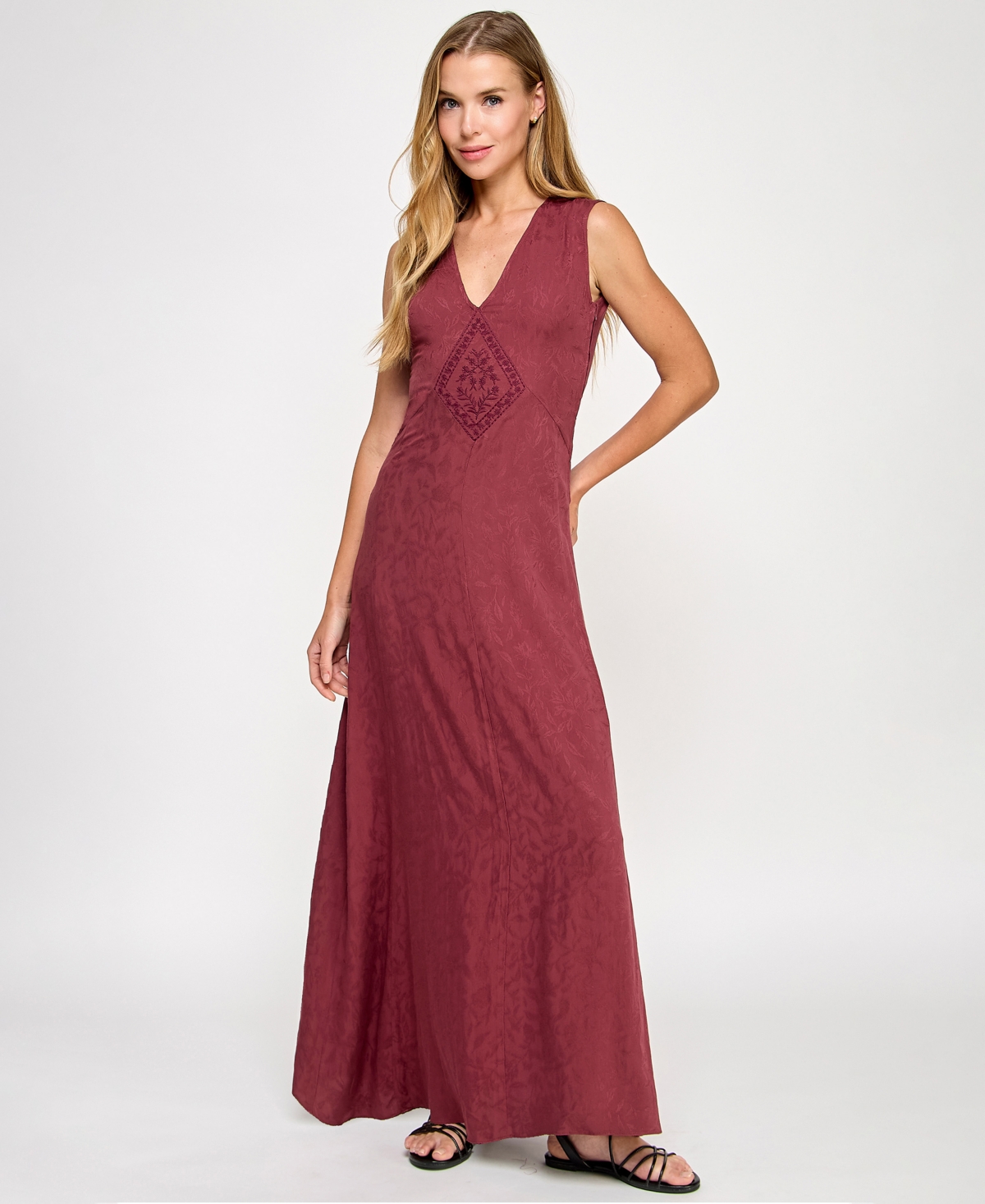 Juniors' Jacquard Embroidered Sleeveless Maxi Dress - Med Purple