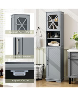 67&amp;#x22;H MDF &amp; Acrylic Board Adjustable Shelves, Water-Resistant Paint &amp; Anti-Tip Design Tall Freestanding Bathroom Cabinet