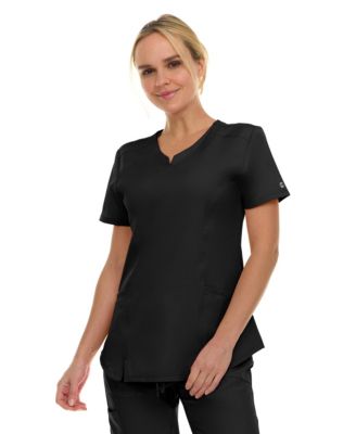 Women's Scrubs V-Neck Notch Fashion Stretch Scrub Top with Two Pockets, Flex Easy Care Fabric, Bubble Gum, Large