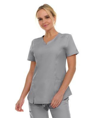 Women's Scrubs V-Neck Notch Fashion Stretch Scrub Top with Two Pockets, Flex Easy Care Fabric, Bubble Gum, Large