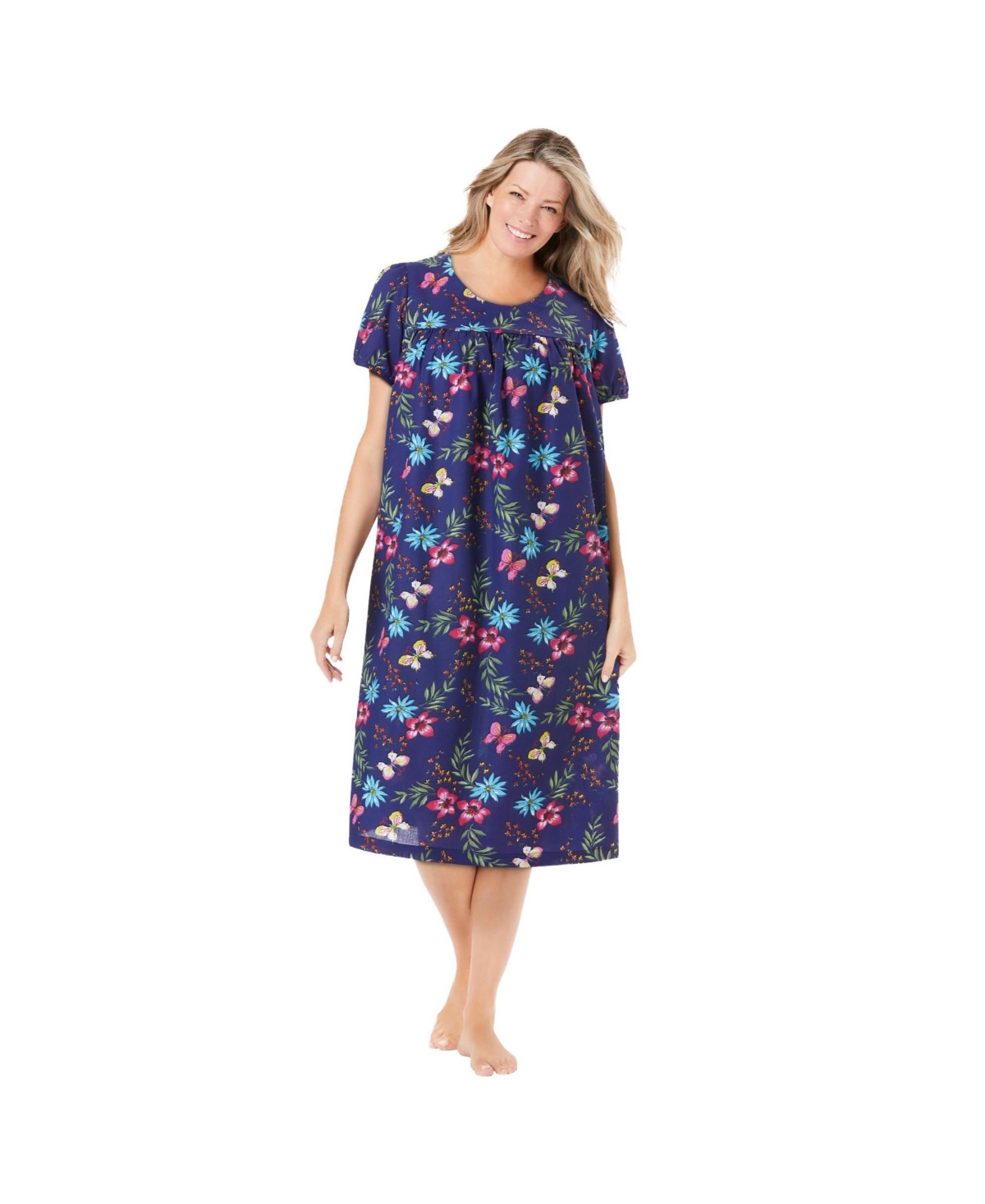 Women's Short Print Shirred Lounger - Bright yellow hummingbird