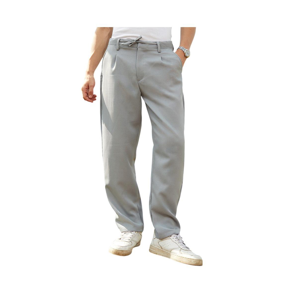 Men's Cloud Grey Tailored Linen-Blend Trousers - Grey