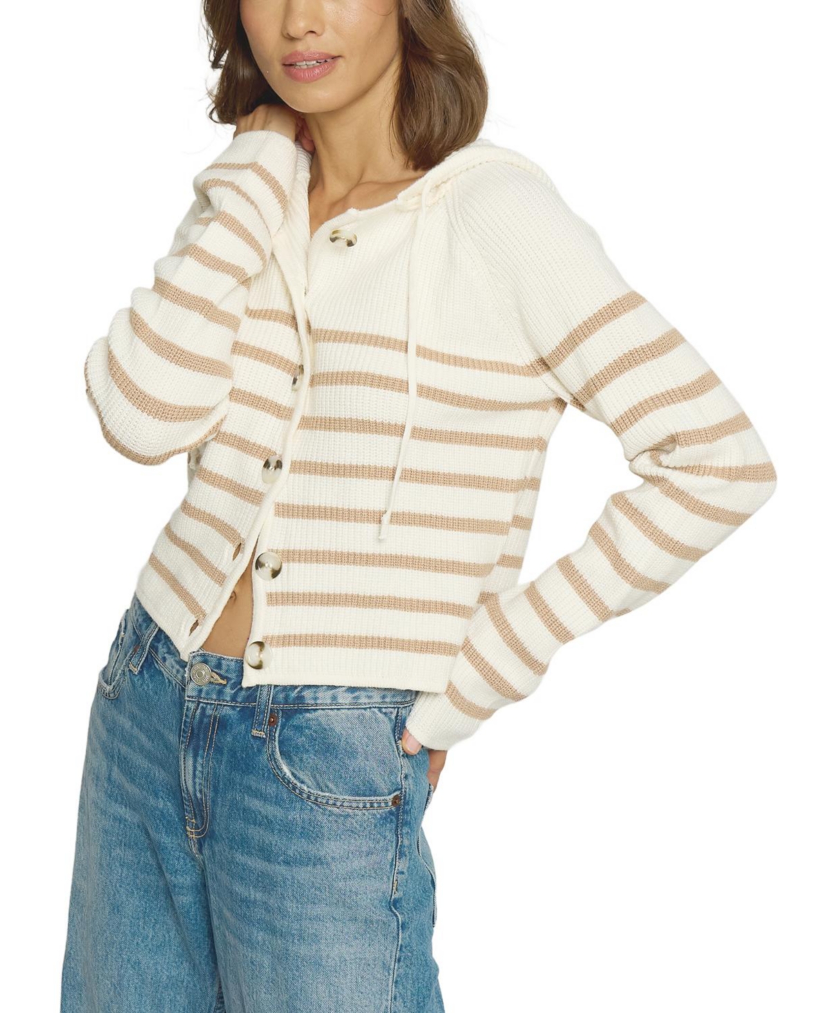 Women's Striped Dickey Sweater Jacket - Ivory combo