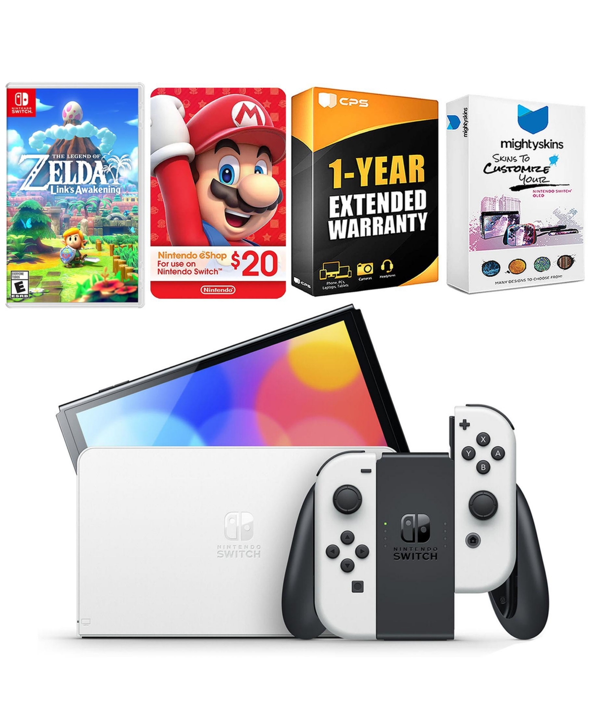 Nintendo Switch White Oled Console with The Legend Of Zelda Link's Awakening, Nintendo $20 eShop Gift Card