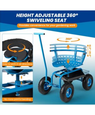 Multi-Functional Rolling Garden Cart with Swivel Seat & Large Storage Basket